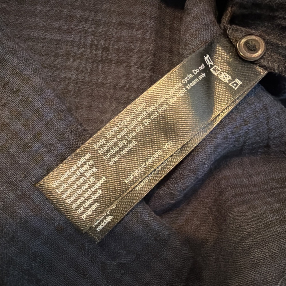 Eileen Fisher Organic Linen Black Blue Checkered Gingham Top Size Small Boxy - Picture 5 of 5